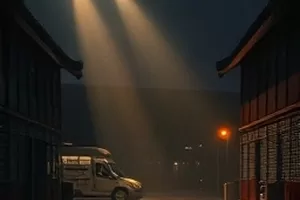 《冬青巷的灯》封面，巷口昏黄路灯下的旧自行车